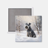 Miniatuur Schnauzer Laat het Sneeuwen Kerstmis Magneet (Voorkant / Achterkant)