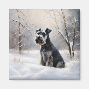 Miniatuur Schnauzer Laat het Sneeuwen Kerstmis Magneet