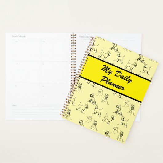 Miniatuur Schnauzer Line Art Patroon 001 Geel Planner (Display)