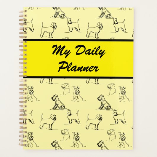 Miniatuur Schnauzer Line Art Patroon 001 Geel Planner (Voorkant)