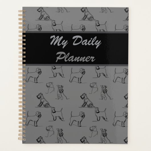 Miniatuur Schnauzer Line Art Patroon 001 Grijs Planner (Voorkant)
