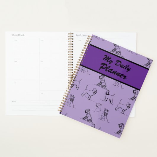 Miniatuur Schnauzer Line Art Patroon 001 Lavendel Planner (Display)