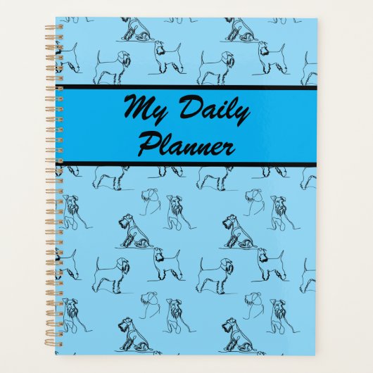 Miniatuur Schnauzer Line Art Patroon 001 Lichtblau Planner (Voorkant)