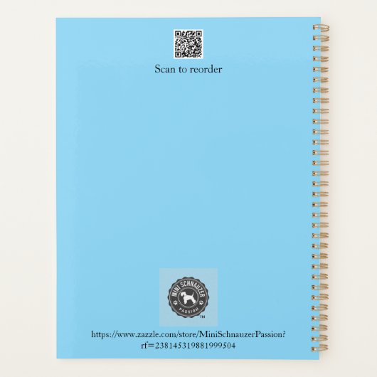 Miniatuur Schnauzer Line Art Patroon 001 Lichtblau Planner (Achterkant)