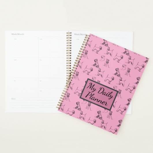 Miniatuur Schnauzer Line Art Patroon 001 Roze Planner (Display)