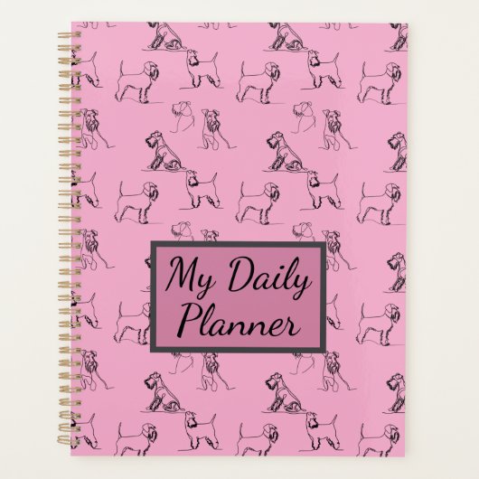 Miniatuur Schnauzer Line Art Patroon 001 Roze Planner (Voorkant)