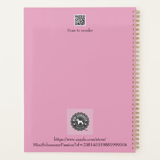 Miniatuur Schnauzer Line Art Patroon 001 Roze Planner (Achterkant)