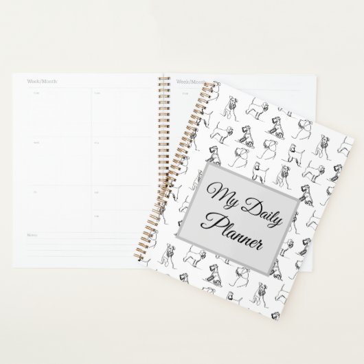Miniatuur Schnauzer Line Art Patroon 001 Wit Planner (Display)