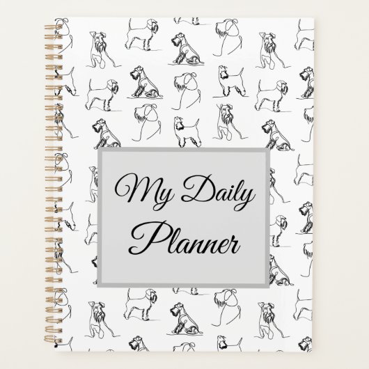Miniatuur Schnauzer Line Art Patroon 001 Wit Planner (Voorkant)