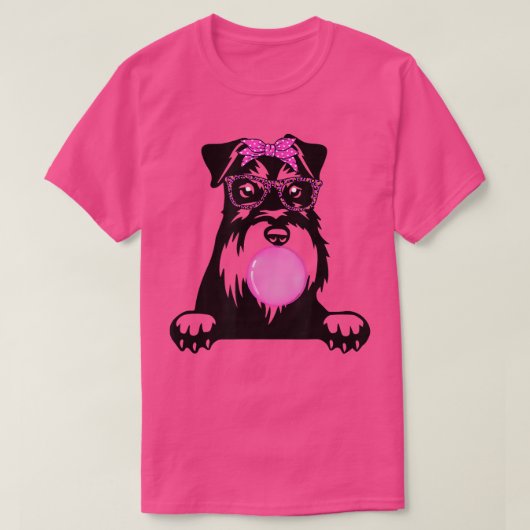 Miniatuur Schnauzer met een glaasje met bellengom T-shirt (Design voorkant)