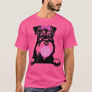 Miniatuur Schnauzer met een glaasje met bellengom T-shirt