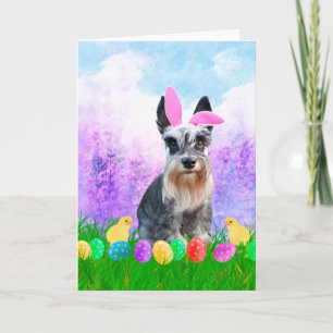 Miniatuur Schnauzer met paaseieren Bunny Chicks Feestdagen Kaart