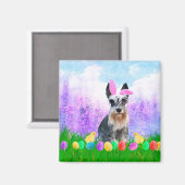 Miniatuur Schnauzer met paaseieren Bunny Chicks Magneet (Voorkant / Achterkant)