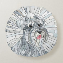 Miniatuur Schnauzer Mozaïek kunst Rond Kussen