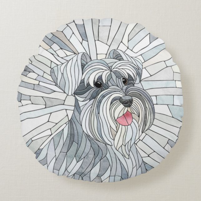 Miniatuur Schnauzer Mozaïek kunst Rond Kussen (Voorkant)