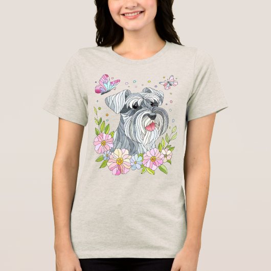 Miniatuur Schnauzer Mozaïek kunst Tri-Blend Shirt (Voorkant)