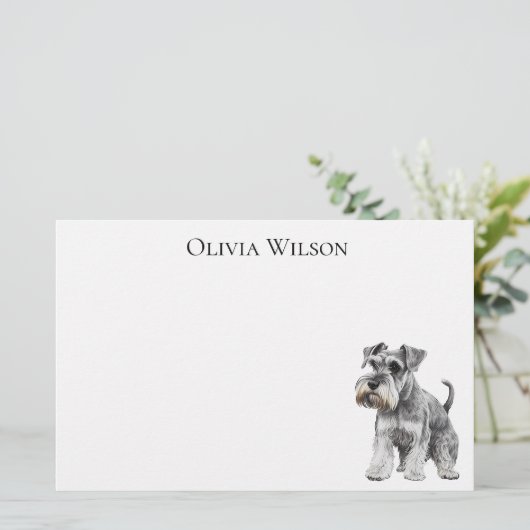 Miniatuur Schnauzer op aangepast briefpapier | (Staand voorkant)