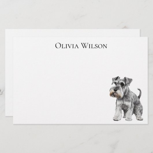 Miniatuur Schnauzer op aangepast briefpapier | (Voorkant / Achterkant)