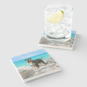 Miniatuur Schnauzer op de Waterverf van het strand Stenen Onderzetter (Zijkant)