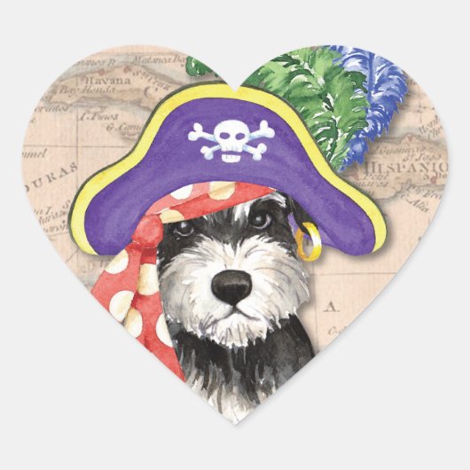 Miniatuur Schnauzer Pirate Hart Sticker (Voorkant)