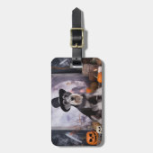 Miniatuur Schnauzer Pompoenen Halloween Griezelen  Bagagelabel (Voorkant verticaal)