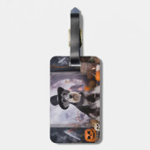 Miniatuur Schnauzer Pompoenen Halloween Griezelen  Bagagelabel (Achterkant verticaal)