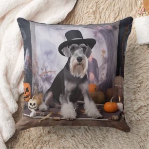 Miniatuur Schnauzer Pompoenen Halloween Griezelen Kussen