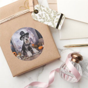 Miniatuur Schnauzer Pompoenen Halloween Griezelen Ronde Sticker