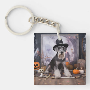 Miniatuur Schnauzer Pompoenen Halloween Griezelen Sleutelhanger
