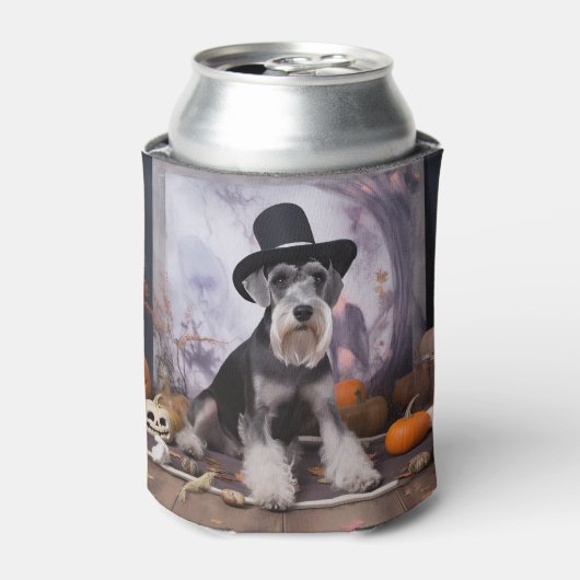 Miniatuur Schnauzer Pompoenen Halloween Scary Blikjeskoeler (Blikje Voorkant)