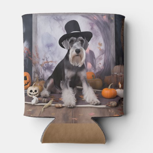 Miniatuur Schnauzer Pompoenen Halloween Scary Blikjeskoeler (Achterkant)