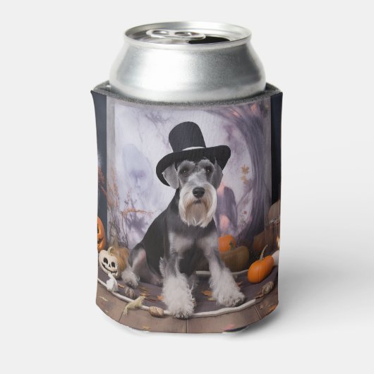 Miniatuur Schnauzer Pompoenen Halloween Scary Blikjeskoeler (Blikje Achterkant)