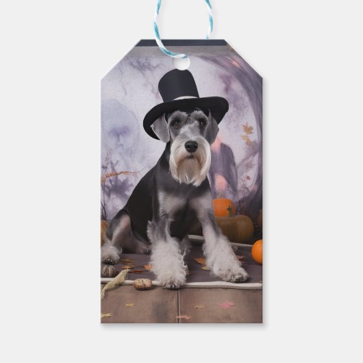Miniatuur Schnauzer Pompoenen Halloween Scary Cadeaulabel (Voorkant)