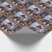 Miniatuur Schnauzer Pompoenen Halloween Scary Cadeaupapier (Hoek)