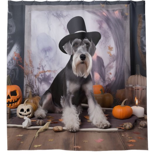 Miniatuur Schnauzer Pompoenen Halloween Scary Douchegordijn (Voorkant)