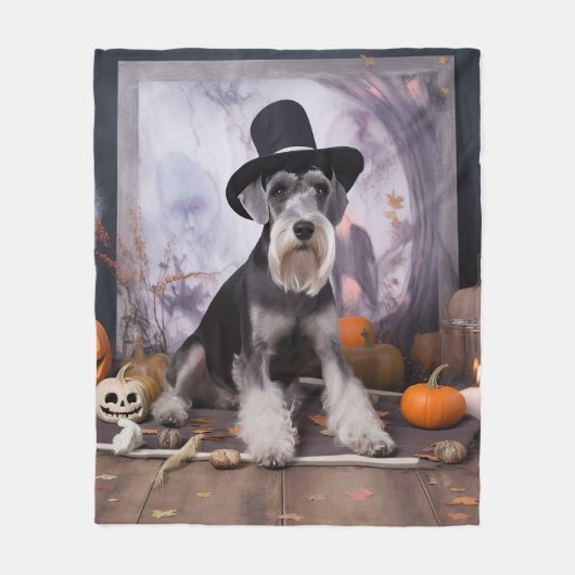 Miniatuur Schnauzer Pompoenen Halloween Scary Fleece Deken (Voorkant)