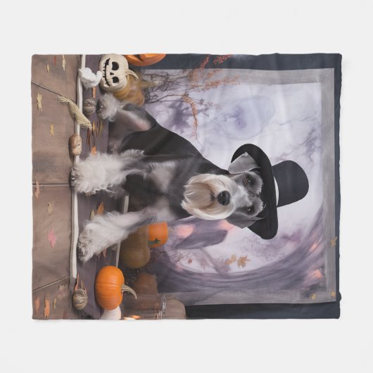 Miniatuur Schnauzer Pompoenen Halloween Scary Fleece Deken (Voorkant (Horizontaal))
