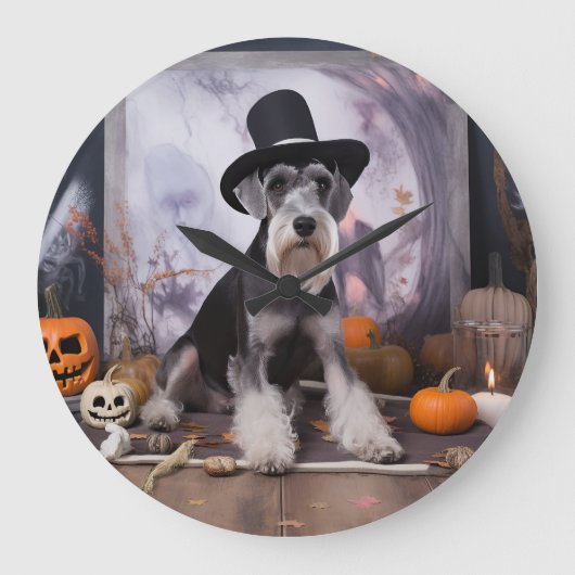 Miniatuur Schnauzer Pompoenen Halloween Scary Grote Klok (Voorkant)