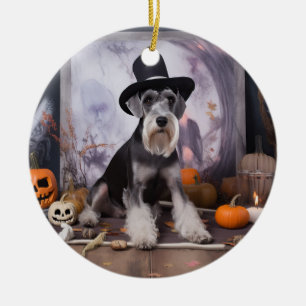 Miniatuur Schnauzer Pompoenen Halloween Scary Keramisch Ornament
