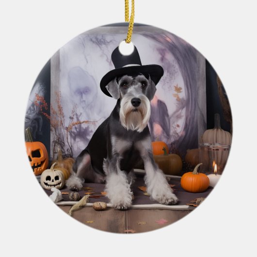 Miniatuur Schnauzer Pompoenen Halloween Scary Keramisch Ornament (Voorkant)