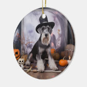 Miniatuur Schnauzer Pompoenen Halloween Scary Keramisch Ornament (Links)