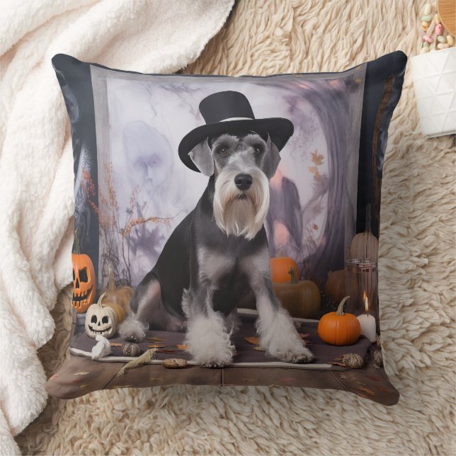 Miniatuur Schnauzer Pompoenen Halloween Scary Kussen (Deken)