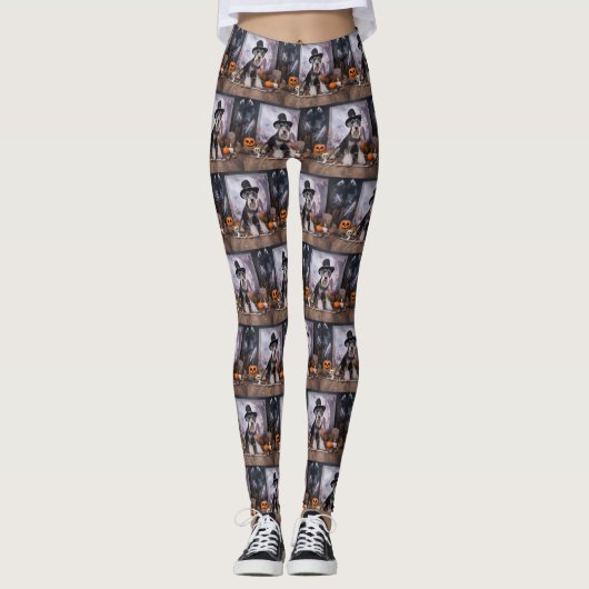 Miniatuur Schnauzer Pompoenen Halloween Scary Leggings (Voorkant)