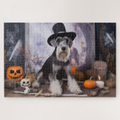 Miniatuur Schnauzer Pompoenen Halloween Scary Legpuzzel (Horizontaal)