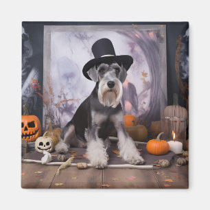 Miniatuur Schnauzer Pompoenen Halloween Scary Magneet