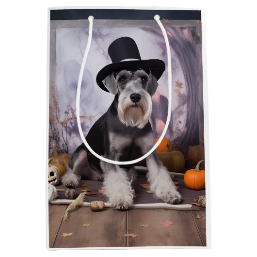 Miniatuur Schnauzer Pompoenen Halloween Scary Medium Cadeauzakje (Voorkant)