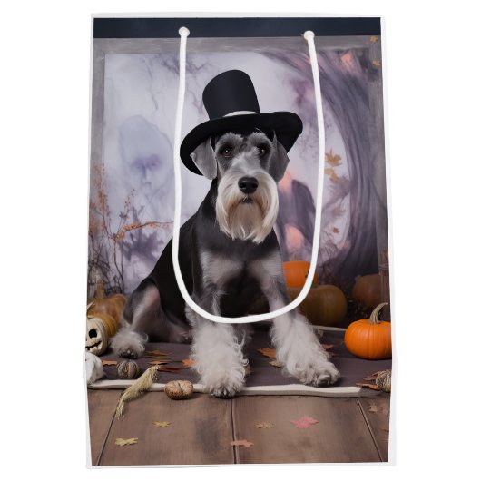 Miniatuur Schnauzer Pompoenen Halloween Scary Medium Cadeauzakje (Achterkant)