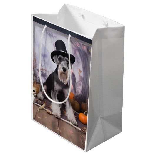 Miniatuur Schnauzer Pompoenen Halloween Scary Medium Cadeauzakje (Achterkant Gekanteld)