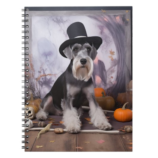 Miniatuur Schnauzer Pompoenen Halloween Scary Notitieboek (Voorkant)