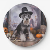 Miniatuur Schnauzer Pompoenen Halloween Scary Papieren Bordje (Voorkant)
